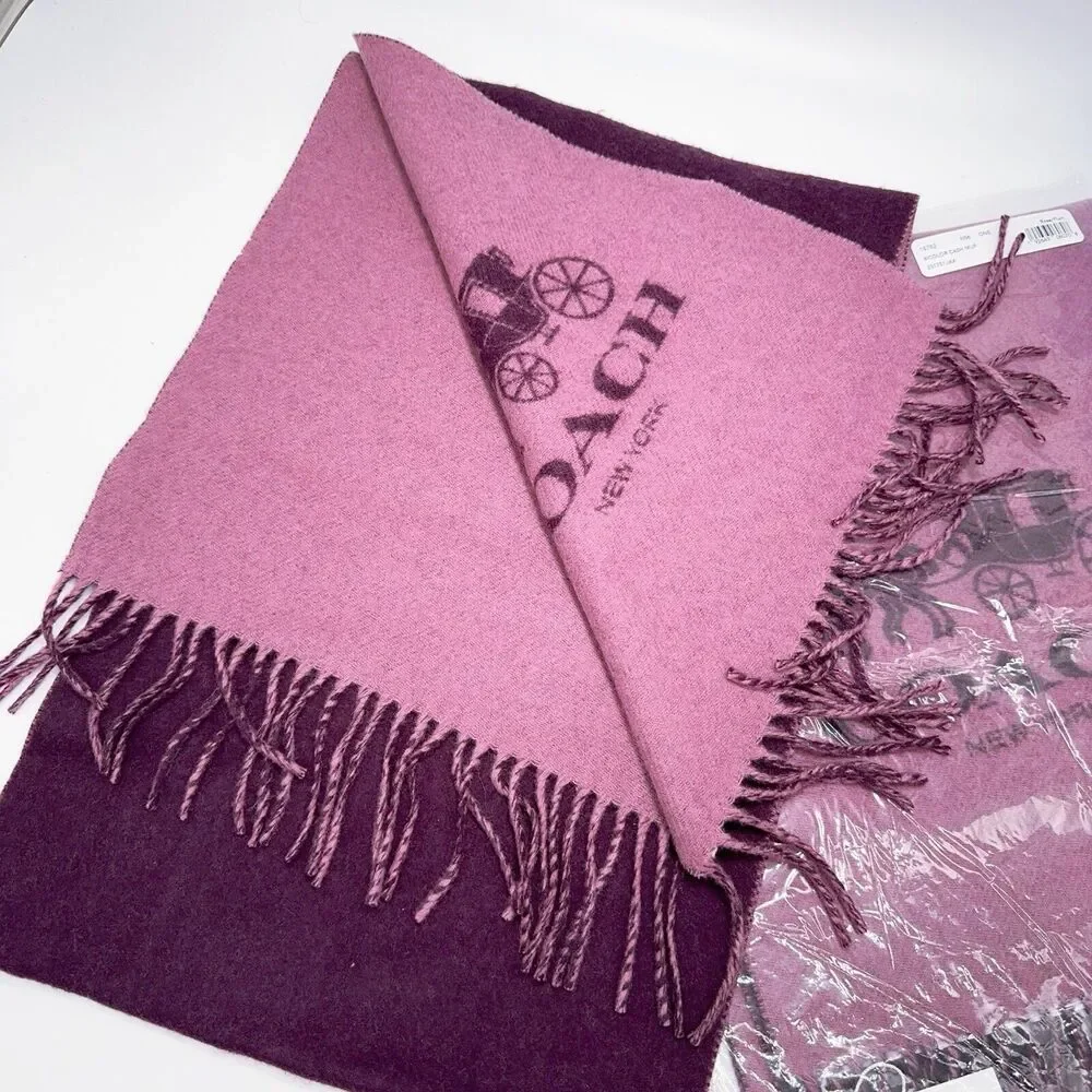 Coach 18782 Horse And Carriage Cashmere Muffler Scarf Rose Plum NWT Org $195 - Picture 2 of 6